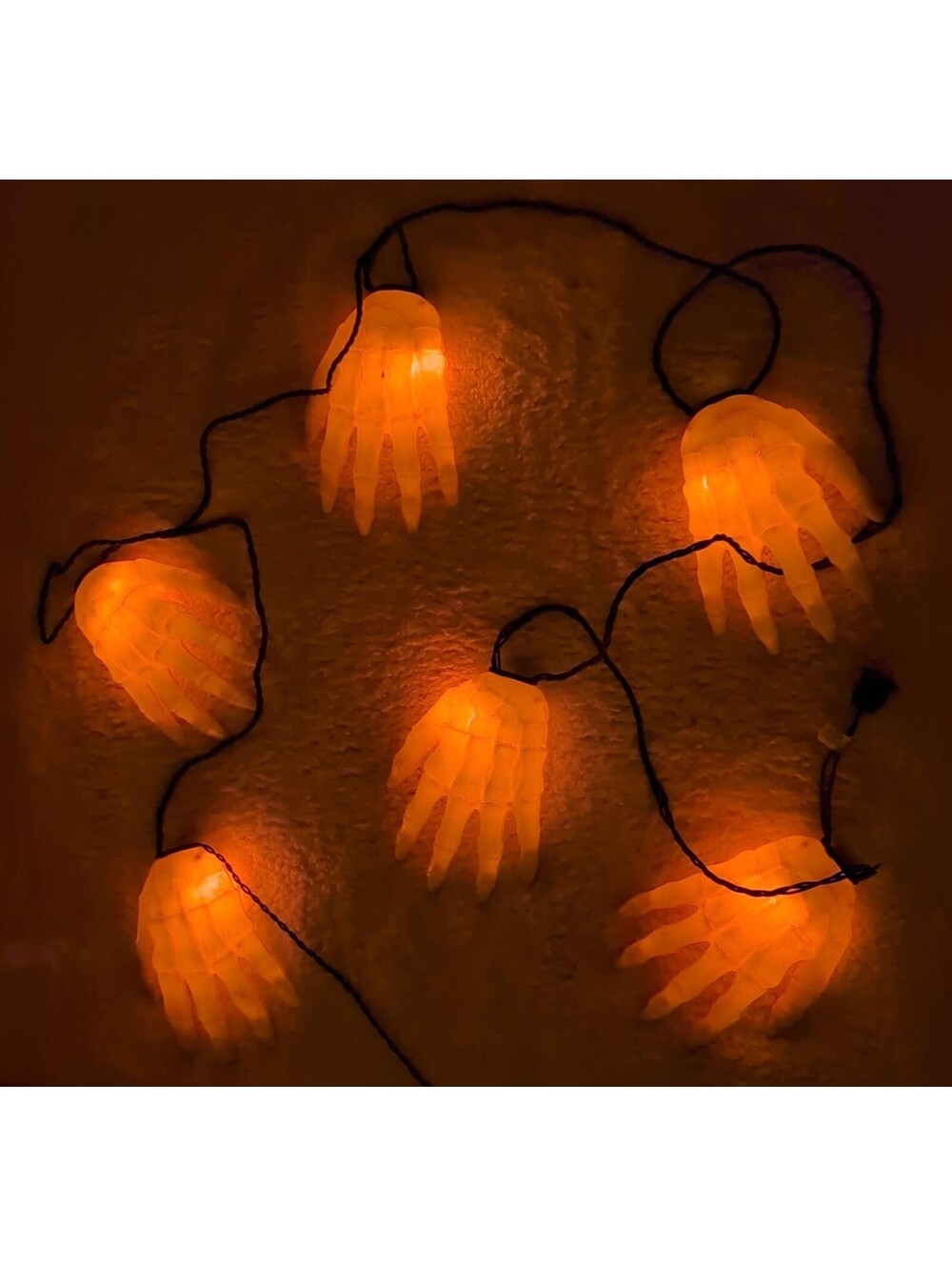 Vintage Halloween Blow Mold Skeleton Hands String Lights Life Size 12 ft Long